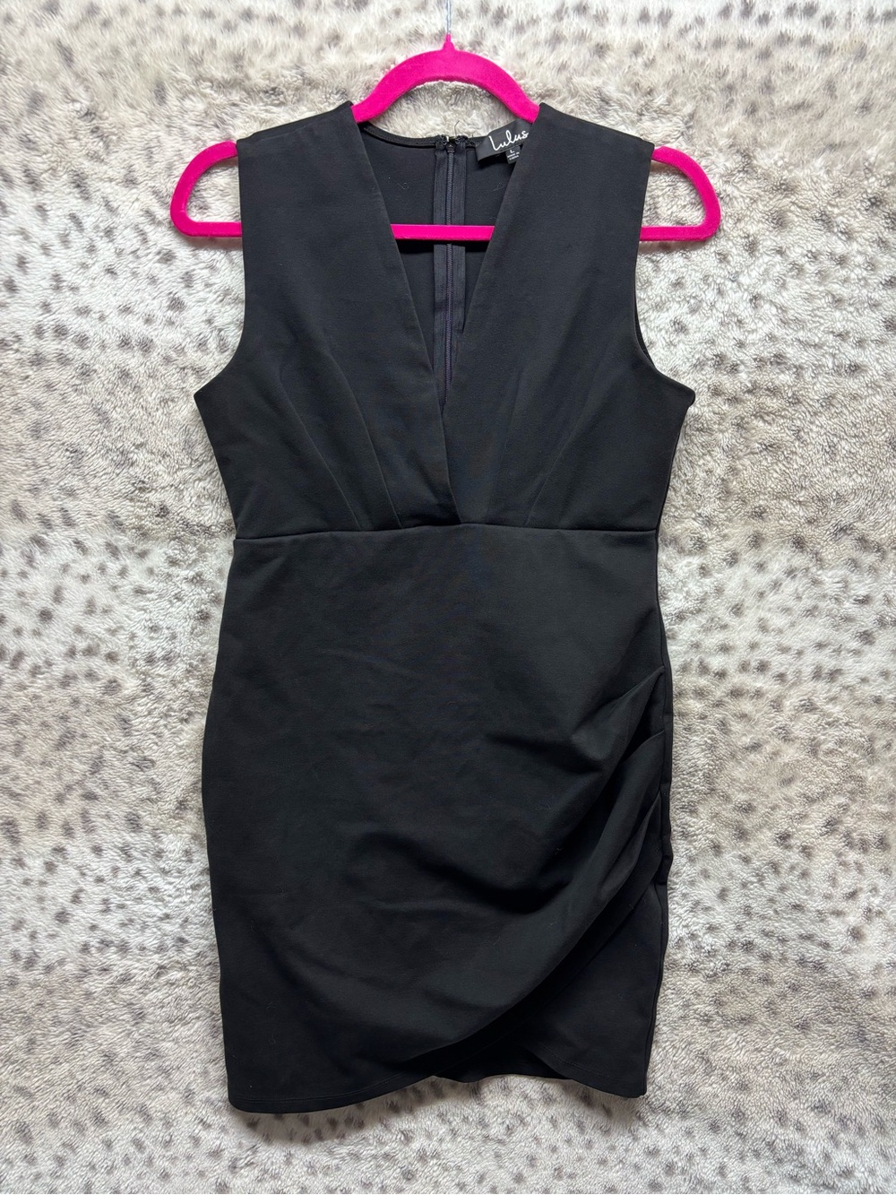 LULUS DEEP V NECK RUCHED COCKTAIL DRESS